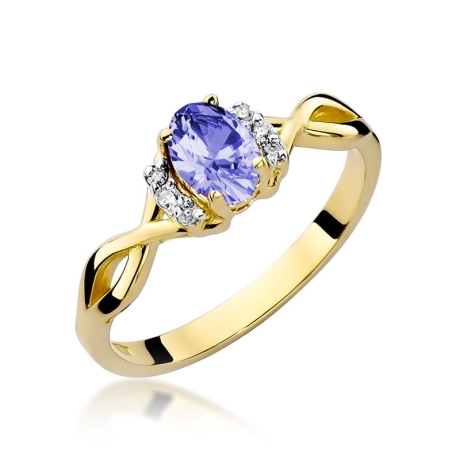 Przejdź do produktu Pierścionek zaręczynowy z żółtego złota z tanzanitem i diamentami 0,05ct Fire Of Love
