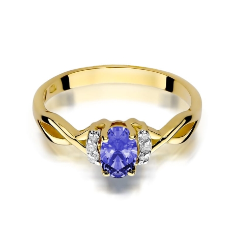 Przejdź do produktu Pierścionek zaręczynowy z żółtego złota z tanzanitem i diamentami 0,05ct Fire Of Love