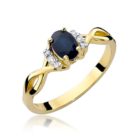 Przejdź do produktu Pierścionek zaręczynowy z żółtego złota z szafirem i diamentami 0,05ct Fire Of Love