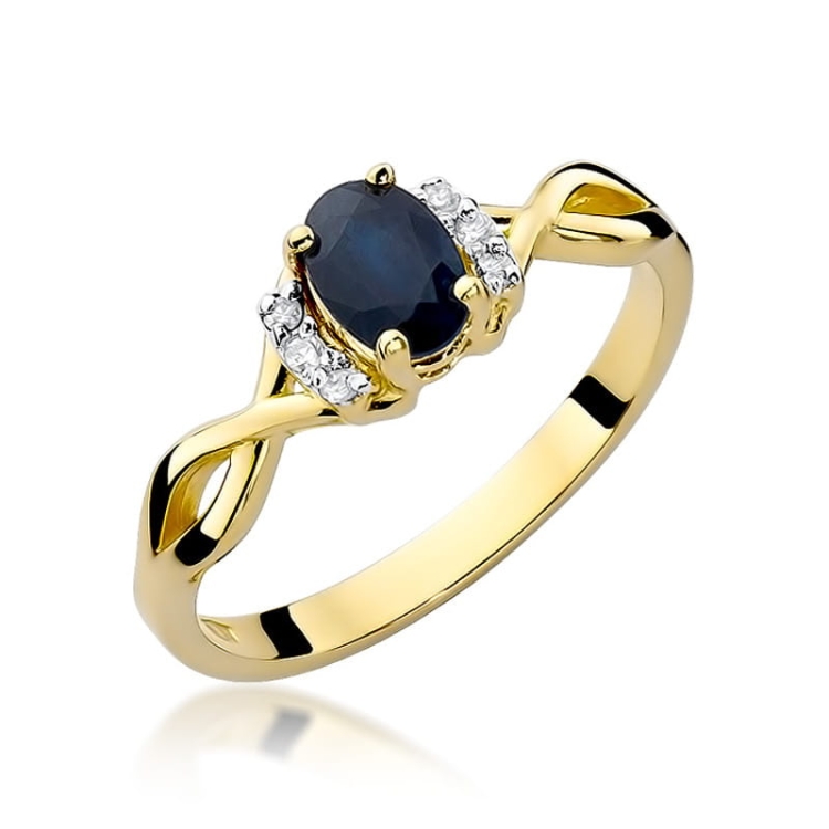 Pierścionek zaręczynowy z żółtego złota z szafirem i diamentami 0,05ct Fire Of Love BW-19-szafir
