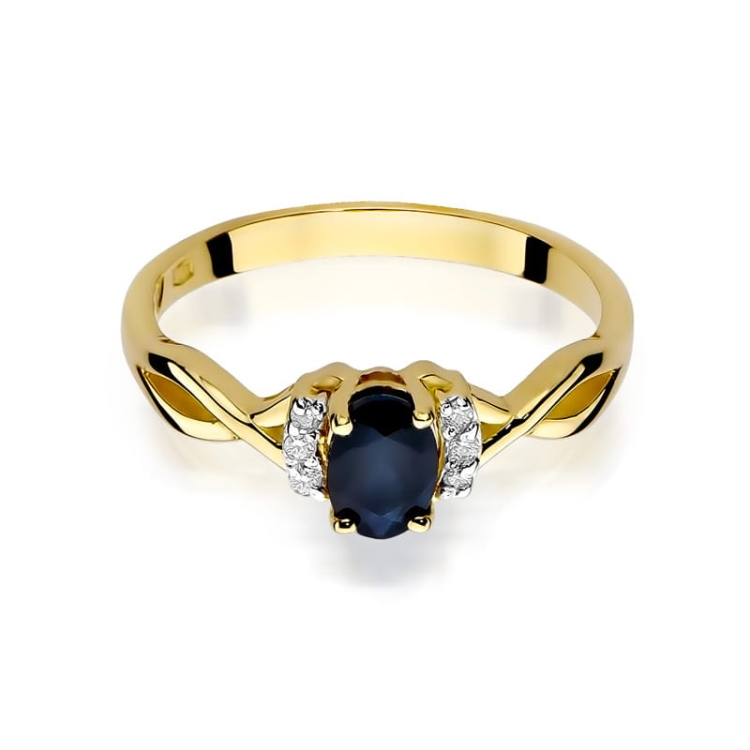 Pierścionek zaręczynowy z żółtego złota z szafirem i diamentami 0,05ct Fire Of Love BW-19-szafir