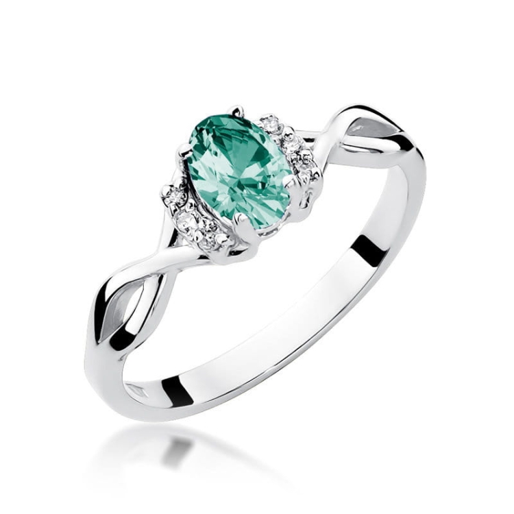 Pierścionek zaręczynowy z białego złota z szmaragdem i diamentami 0,05ct Fire Of Love