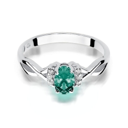 Pierścionek zaręczynowy z białego złota z szmaragdem i diamentami 0,05ct Fire Of Love BE-19-szmaragd-b