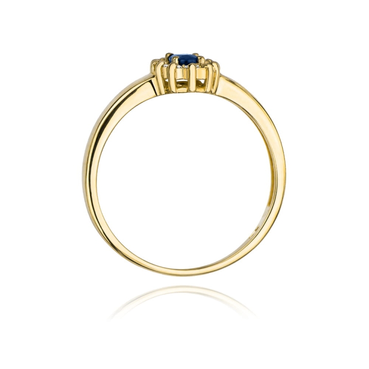 Pierścionek zaręczynowy z żółtego złota z szafirem i diamentami 0,10ct Fire Of Love BW-26
