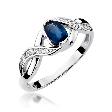 Przejdź do produktu Pierścionek zaręczynowy z białego złota z szafirem i diamentami 0,05ct Fire Of Love 