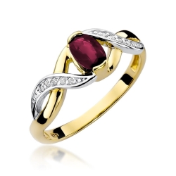 Pierścionek zaręczynowy z żółtego złota z rubinem i diamentami 0,05ct Fire Of Love BW-28-rubin