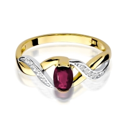 Pierścionek zaręczynowy z żółtego złota z rubinem i diamentami 0,05ct Fire Of Love BW-28-rubin