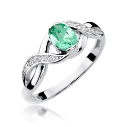Pierścionek zaręczynowy z białego złota z szmaragdem i diamentami 0,05ct Fire Of Love BW-28-szmaragd-b