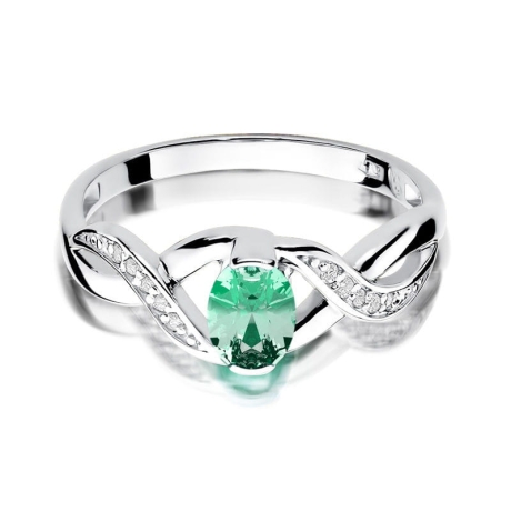 Przejdź do produktu Pierścionek zaręczynowy z białego złota z szmaragdem i diamentami 0,05ct Fire Of Love 