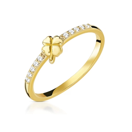 Przejdź do produktu Pierścionek złota koniczynka i rząd cyrkonii 