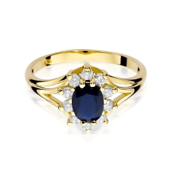Pierścionek zaręczynowy z żółtego złota z szafirem i diamentami 0,30ct Fire Of Love BW-37-szafir