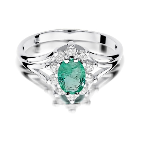 Przejdź do produktu Pierścionek zaręczynowy z białego złota z szmaragdem i diamentami 0,30ct Fire Of Love 