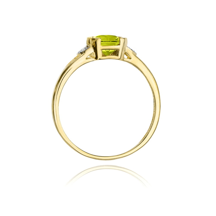 Pierścionek zaręczynowy z żółtego złota z oliwinem i diamentami 0,06ct Fire Of Love BW-40B-oliwin