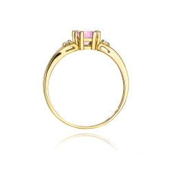 Pierścionek zaręczynowy z żółtego złota z różowym topazem i diamentami 0,03ct Fire Of Love BW-44-różowy-topaz