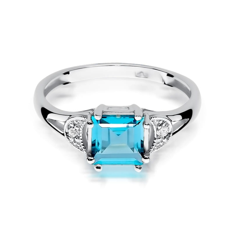 Pierścionek zaręczynowy z białego złota z topazem i diamentami 0,06ct Fire Of Love BW-40B-topaz-b