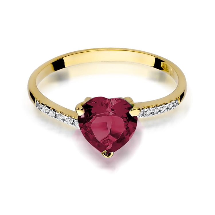 Pierścionek zaręczynowy z żółtego złota z rubinem i diamentami 0,06ct Fire Of Love BW-50-rubin