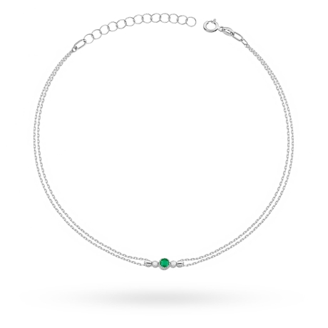 Przejdź do produktu Bransoletka z białego złota 585 z szmaragdem 0,15ct i diamentami The Diamonds B005