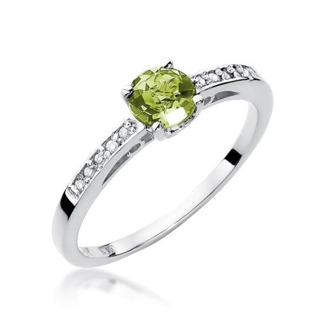 Przejdź do produktu Pierścionek zaręczynowy z białego złota z oliwinem i diamentami 0,05ct Fire Of Love