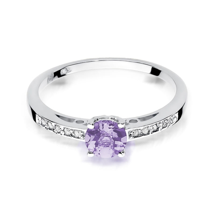 Pierścionek zaręczynowy z białego złota z ametystem i diamentami 0,05ct Fire Of Love BW-66-ametyst-b