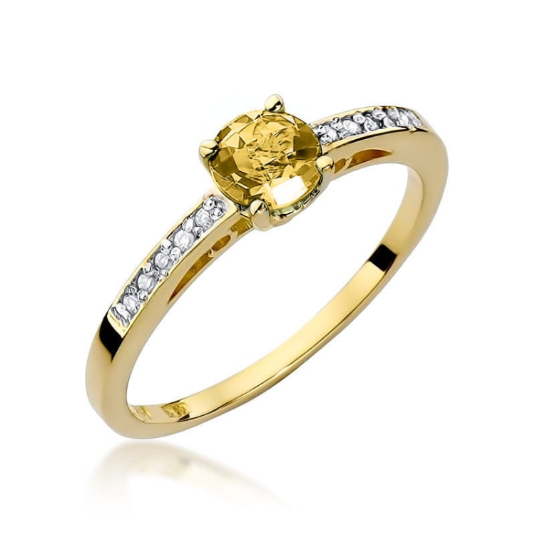Pierścionek zaręczynowy z żółtego złota z cytrynem i diamentami 0,05ct Fire Of Love BW-66-cytryn