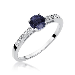 Pierścionek zaręczynowy z białego złota z szafirem i diamentami 0,05ct Fire Of Love BW-66-szafir-b
