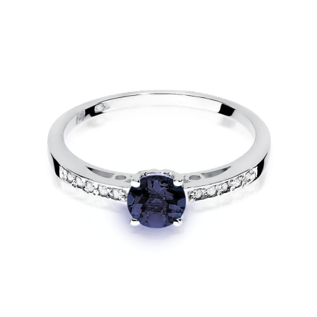 Przejdź do produktu Pierścionek zaręczynowy z białego złota z szafirem i diamentami 0,05ct Fire Of Love