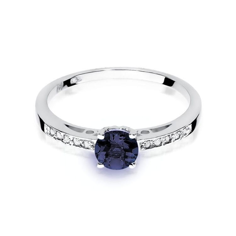 Pierścionek zaręczynowy z białego złota z szafirem i diamentami 0,05ct Fire Of Love BW-66-szafir-b