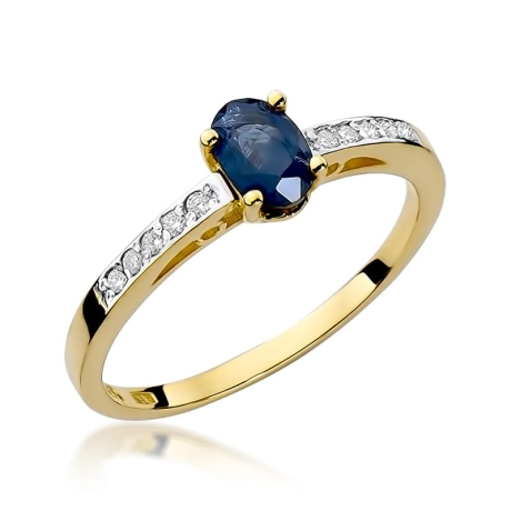 Przejdź do produktu Pierścionek zaręczynowy z żółtego złota z szafirem i diamentami 0,05ct Fire Of Love