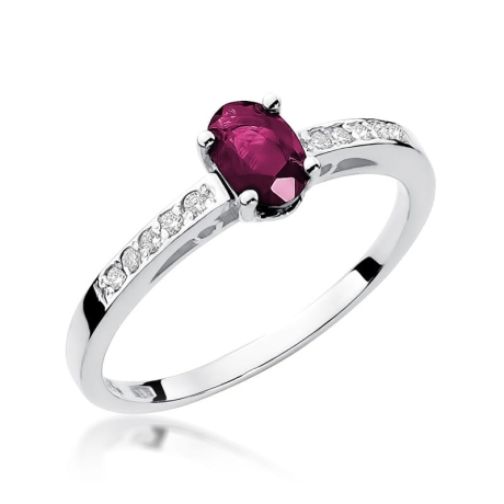 Przejdź do produktu Pierścionek zaręczynowy z białego złota z rubinem i diamentami 0,05ct Fire Of Love