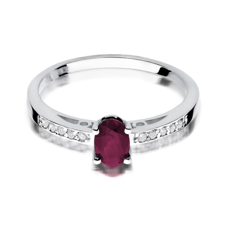Przejdź do produktu Pierścionek zaręczynowy z białego złota z rubinem i diamentami 0,05ct Fire Of Love