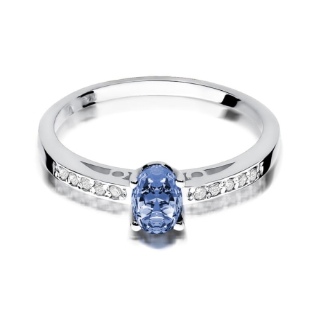 Przejdź do produktu Pierścionek zaręczynowy z białego złota z tanzanitem i diamentami 0,05ct Fire Of Love