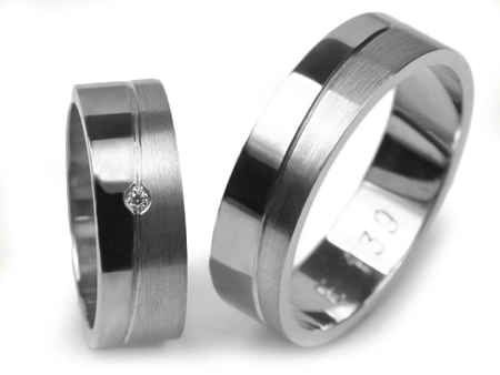 Obrączki ślubne z białego złota płaskie z cyrkonią 6mm Estetic E139-b