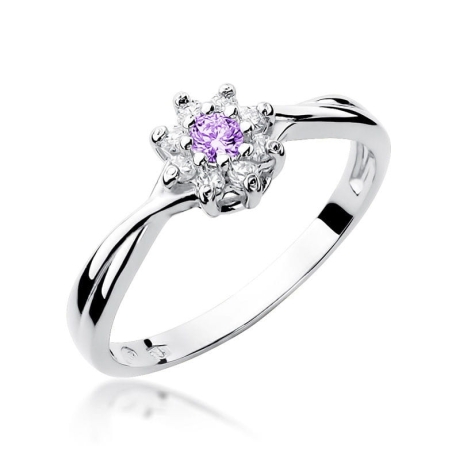 Przejdź do produktu Pierścionek zaręczynowy z białego złota z ametystem i diamentami 0,12ct Fire Of Love