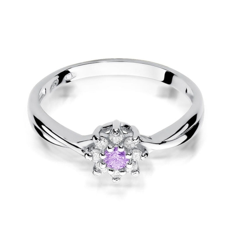 Przejdź do produktu Pierścionek zaręczynowy z białego złota z ametystem i diamentami 0,12ct Fire Of Love
