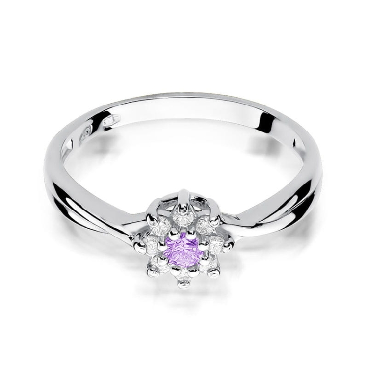 Pierścionek zaręczynowy z białego złota z ametystem i diamentami 0,12ct Fire Of Love BW-72-ametyst-b