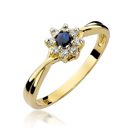 Przejdź do produktu Pierścionek zaręczynowy z żółtego złota z szafirem i diamentami 0,12ct Fire Of Love