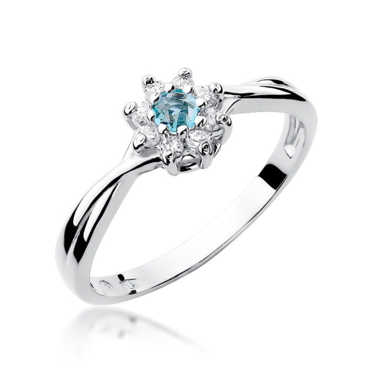 Pierścionek zaręczynowy z białego złota z topazem i diamentami 0,12ct Fire Of Love BW-72-topaz-b