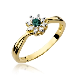 Pierścionek zaręczynowy z żółtego złota z szmaragdem i diamentami 0,12ct Fire Of Love  BW-72-szmaragd