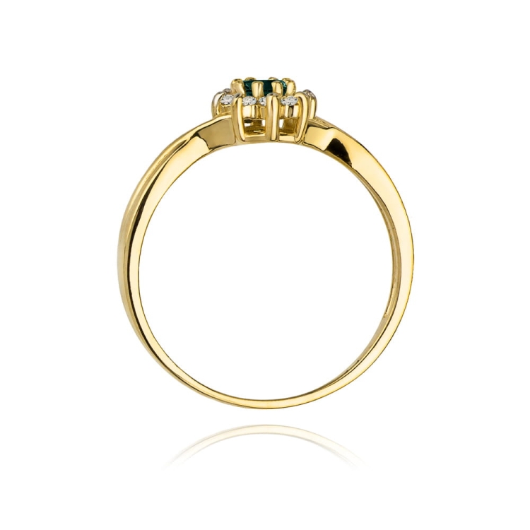 Pierścionek zaręczynowy z żółtego złota z szmaragdem i diamentami 0,12ct Fire Of Love  BW-72-szmaragd