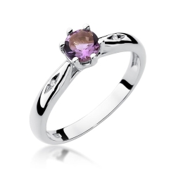 Pierścionek zaręczynowy z białego złota z ametystem i diamentami 0,01ct Fire Of Love BW-74-ametyst-b