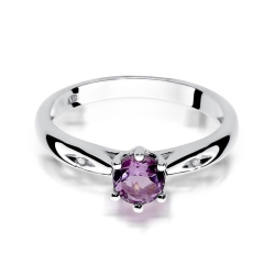 Pierścionek zaręczynowy z białego złota z ametystem i diamentami 0,01ct Fire Of Love BW-74-ametyst-b