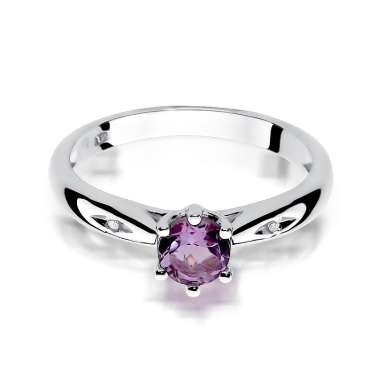 Pierścionek zaręczynowy z białego złota z ametystem i diamentami 0,01ct Fire Of Love BW-74-ametyst-b