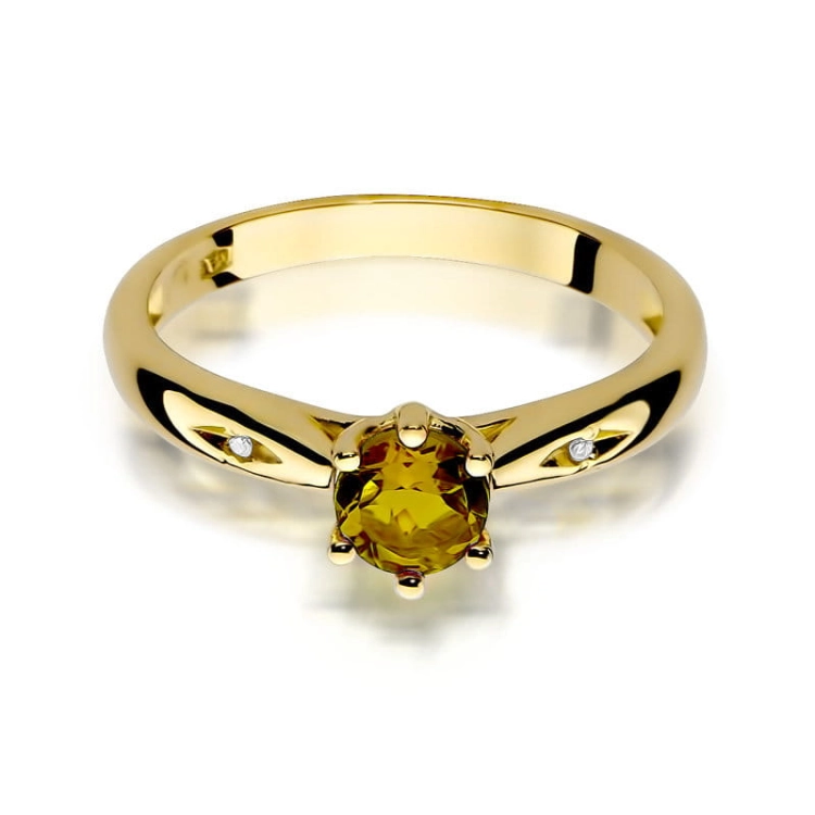 Pierścionek zaręczynowy z żółtego złota z cytrynem i diamentami 0,01ct Fire Of Love BW-74-cytryn