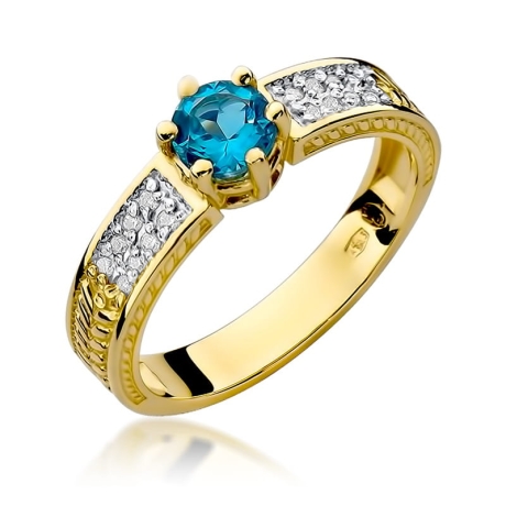 Przejdź do produktu Pierścionek zaręczynowy z żółtego złota z topazem i diamentami 0,08ct Fire Of Love