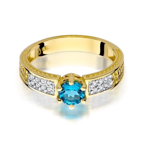 Przejdź do produktu Pierścionek zaręczynowy z żółtego złota z topazem i diamentami 0,08ct Fire Of Love
