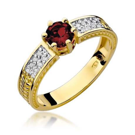 Przejdź do produktu Pierścionek zaręczynowy z żółtego złota z rubinem i diamentami 0,08ct Fire Of Love