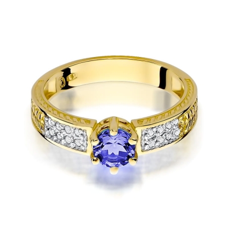 Przejdź do produktu Pierścionek zaręczynowy z żółtego złota z tanzanitem i diamentami 0,08ct Fire Of Love