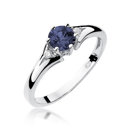Przejdź do produktu Pierścionek zaręczynowy z białego złota z szafirem i diamentami 0,03ct Fire Of Love 