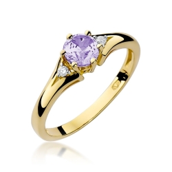 Pierścionek zaręczynowy z żółtego złota z ametystem i diamentami 0,03ct Fire Of Love BW-76-ametyst