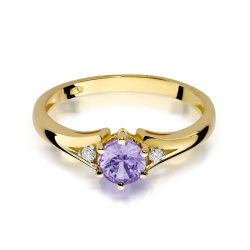 Pierścionek zaręczynowy z żółtego złota z ametystem i diamentami 0,03ct Fire Of Love BW-76-ametyst